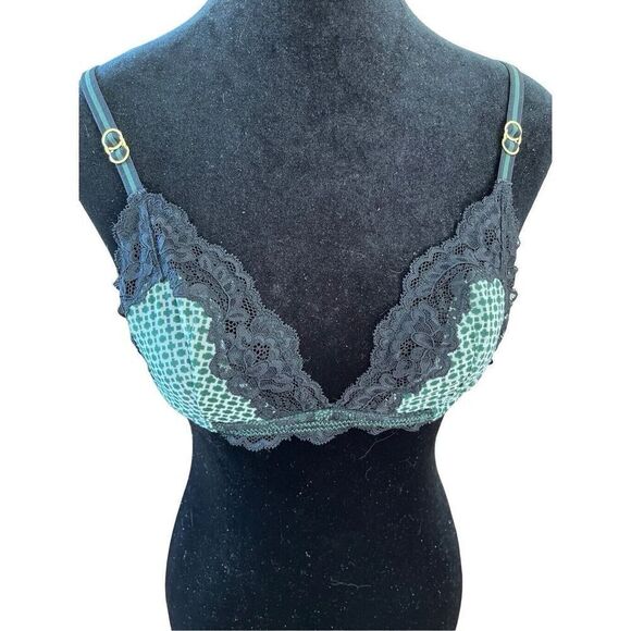 STELLA McCARTNEY Intimates Black Lace Bra Green Cup Underwire S230-255 32C NWOT - Picture 2 of 11